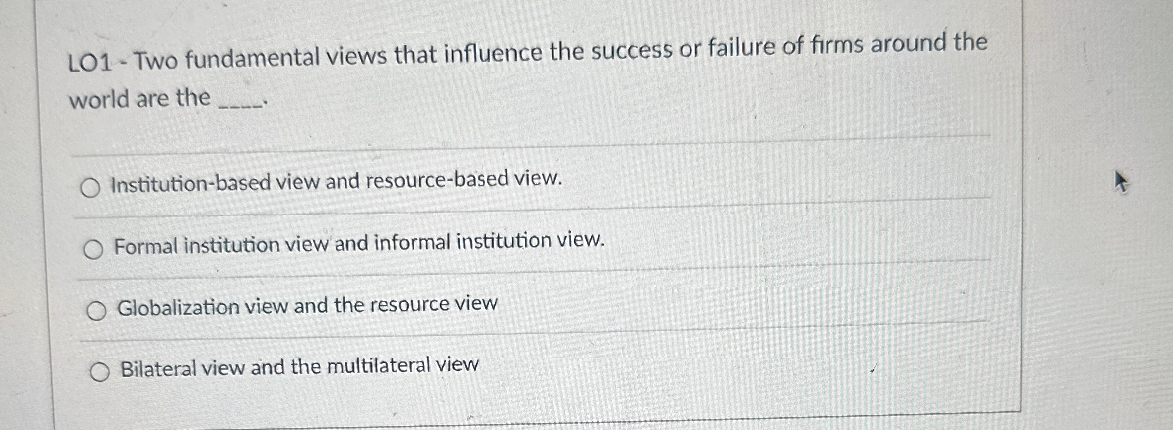 Solved LO1 - ﻿Two fundamental views that influence the | Chegg.com