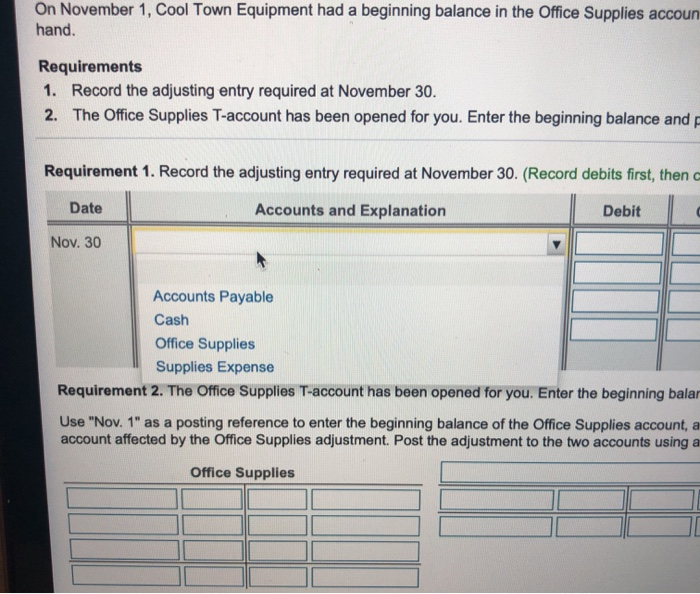Solved On November 1. Cool Town Equipment had a beginning