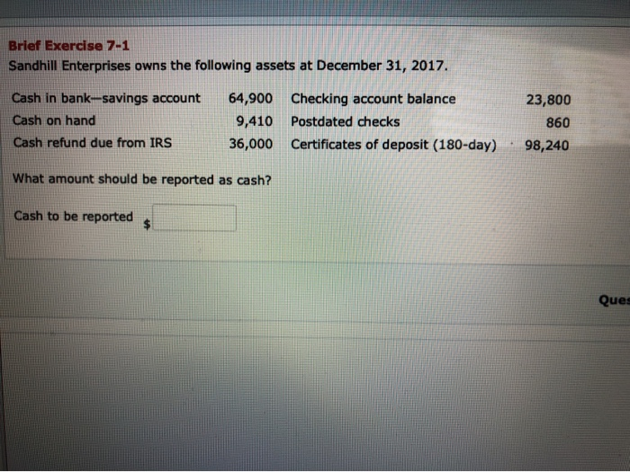 Solved Brief Exercise 7-1 Sandhill Enterprises owns the | Chegg.com