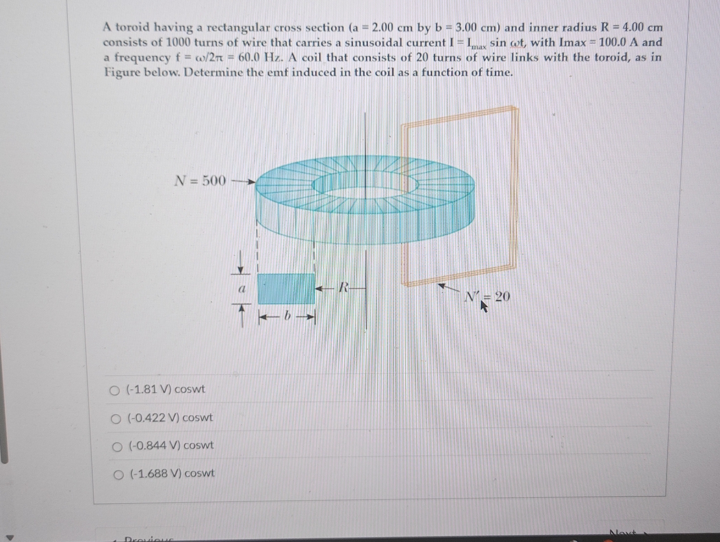Solved A toroid having a rectangular cross section | Chegg.com
