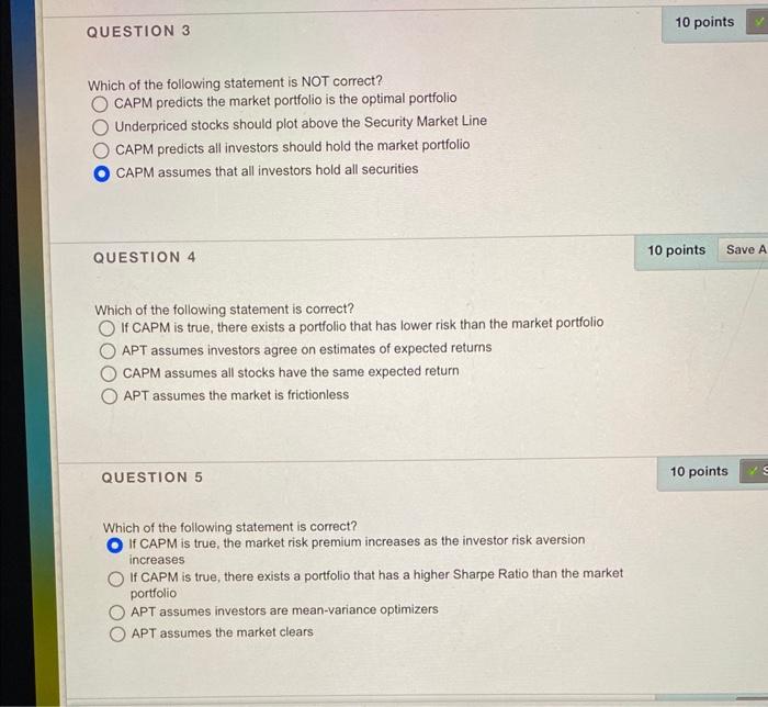 Solved Which of the following statement is NOT correct? CAPM