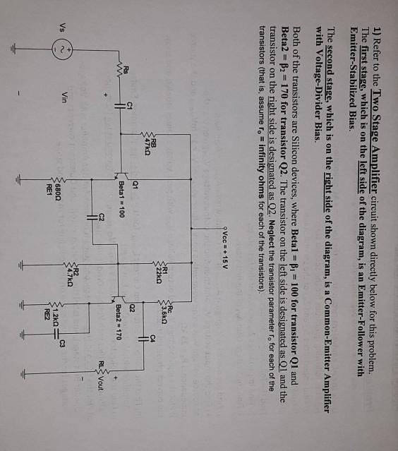 Problem 1 Two Stage Amplifier Continued (refer to the | Chegg.com