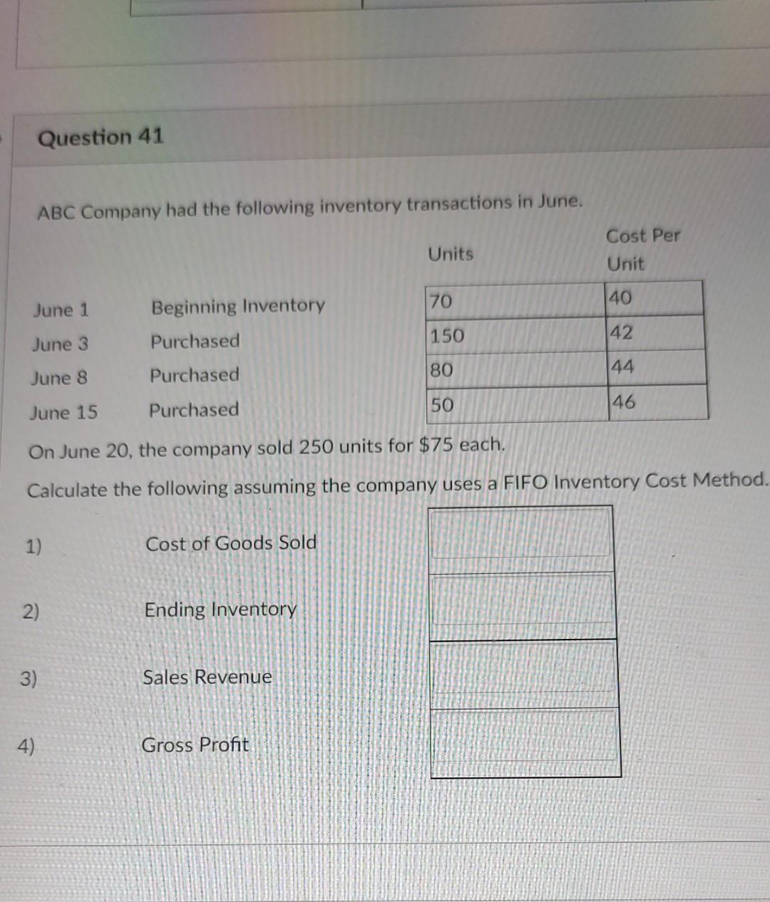 Solved Question 41 ABC Company Had The Following Inventory | Chegg.com