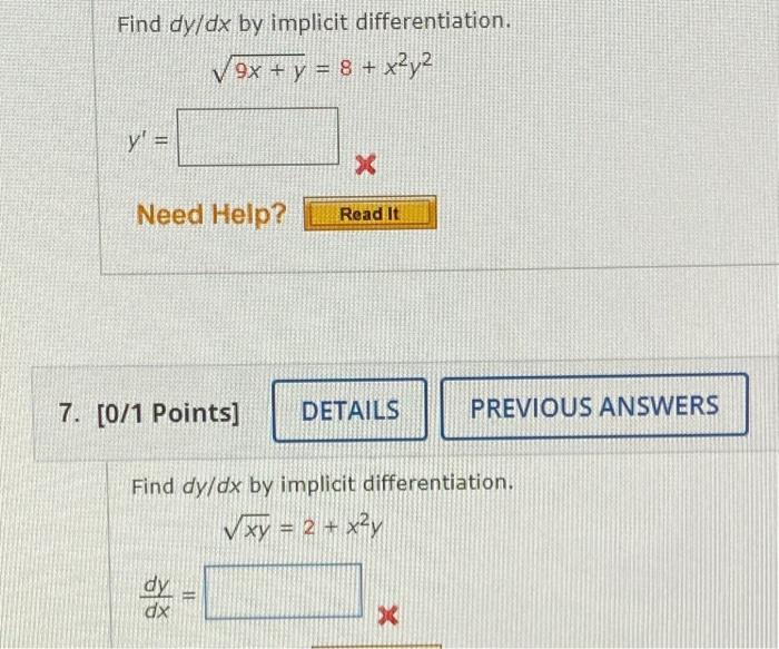 Solved Find Dy Dx By Implicit Differentiation V 9x Y 8