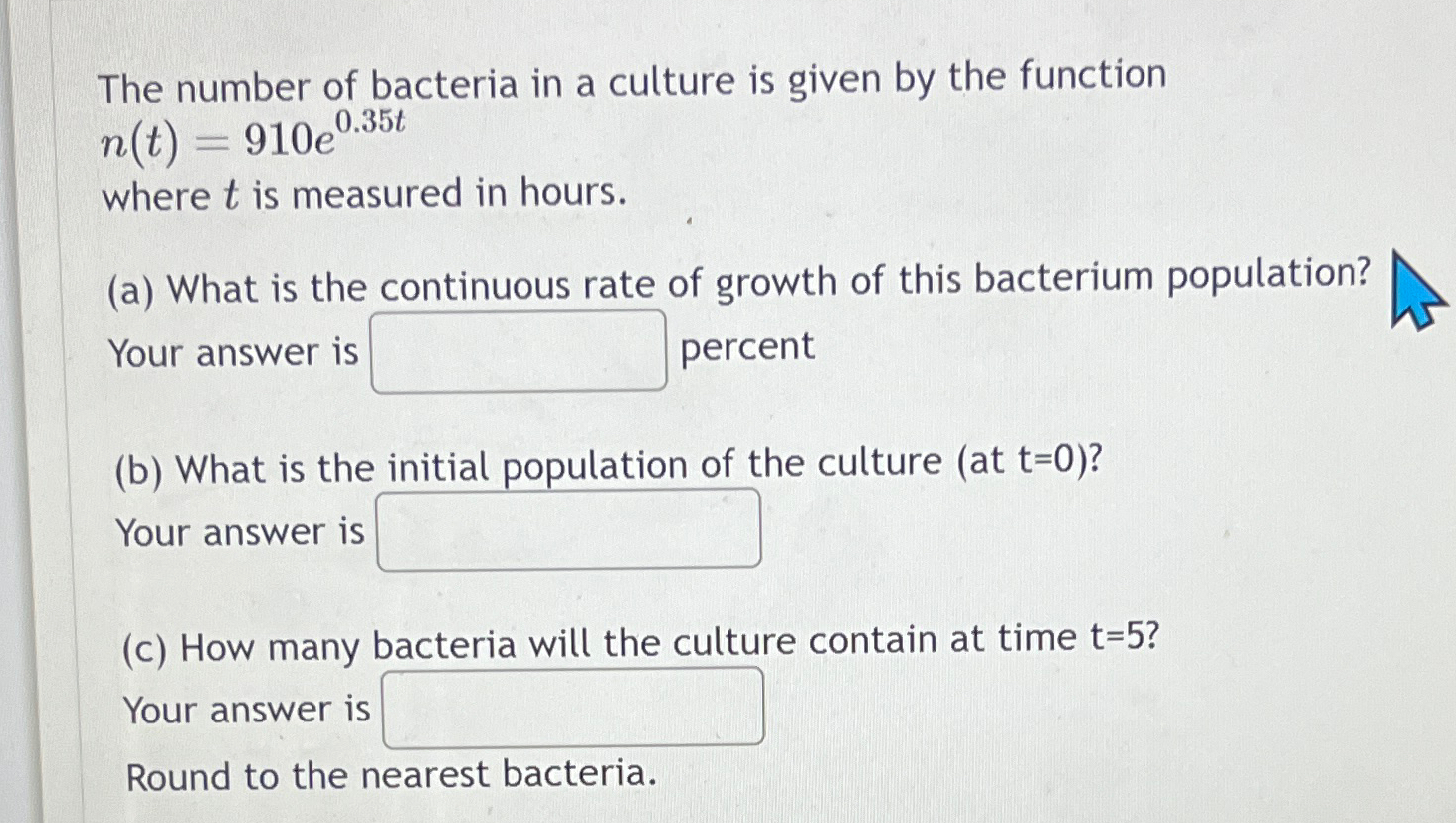 Solved The number of bacteria in a culture is given by the | Chegg.com