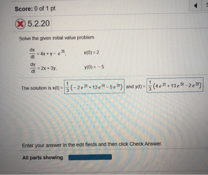 Solved Score: 0 of 1 pt * 5.2.20 Solve the given initial | Chegg.com
