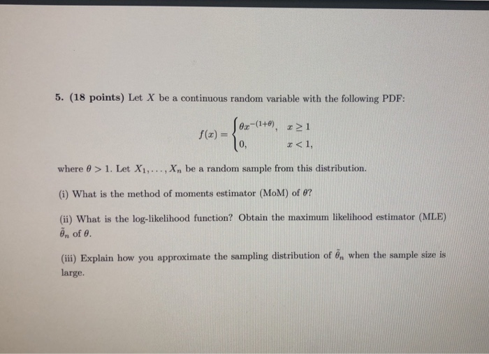 Solved 5. (18 points) Let X be a continuous random variable | Chegg.com