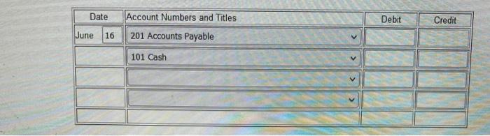 Solved June 16 A check was issued in payment of a June 6 | Chegg.com