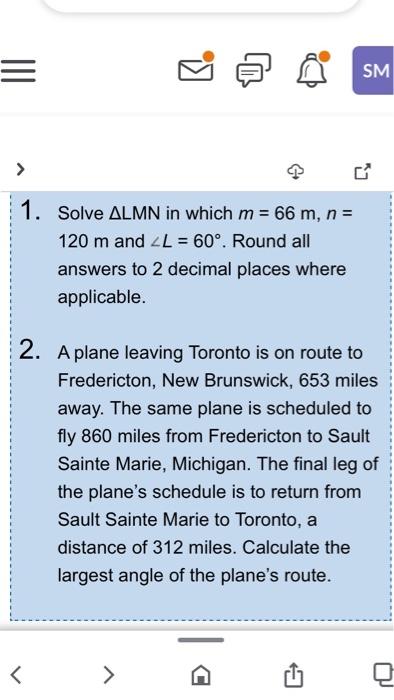 Solved III K SM Ly 1. Solve ALMN in which m 66 m n 120