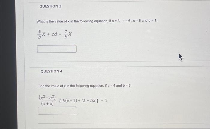 Solved What is the value of x in the following equation, if | Chegg.com