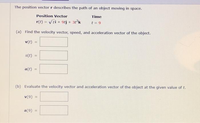 Solved The position vector r describes the path of an object | Chegg.com