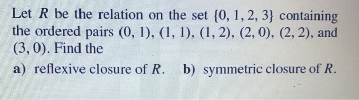 Solved Let R be the relation on the set {0, 1, 2, 3} | Chegg.com