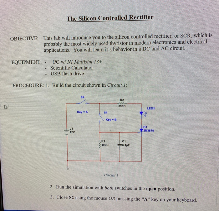 Solved The Silicon Controlled Rectifier OBJECTIVE: This lab | Chegg.com