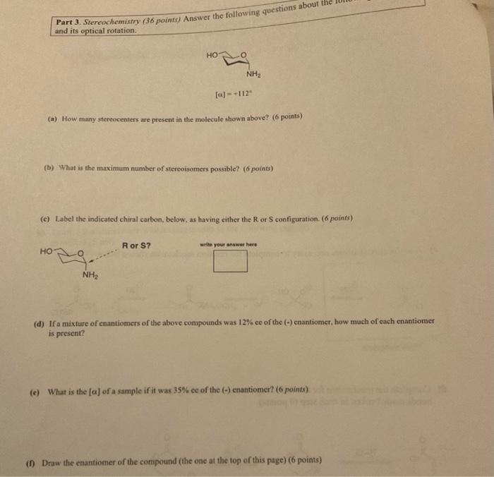 Solved Part 3 Stereochemistry (36 points) Answer the | Chegg.com
