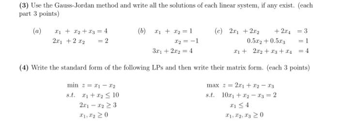 Solved (3) Use the Gauss-Jordan method and write all the | Chegg.com