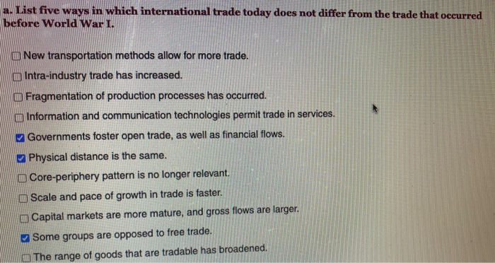 Solved a. List five ways in which international trade today | Chegg.com