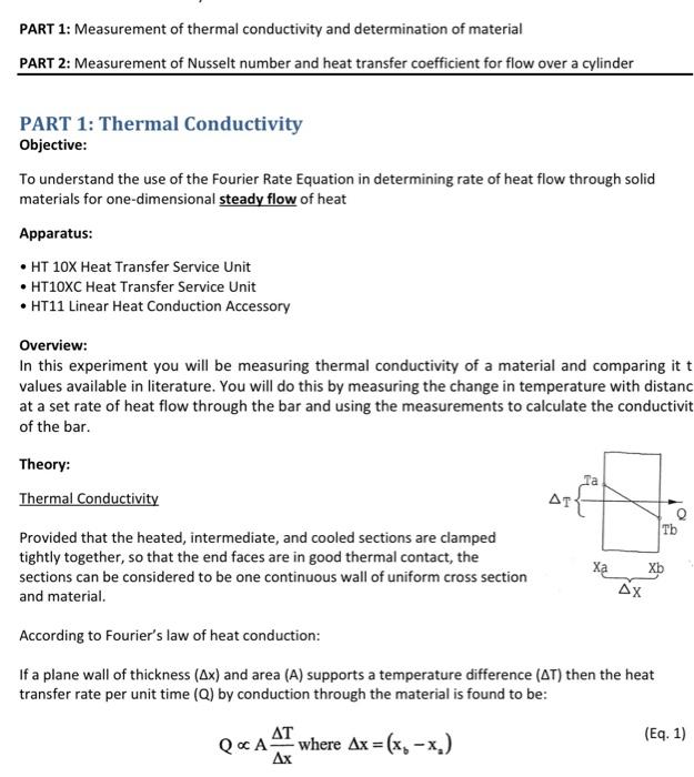 Solved Part Measurement Of Thermal Conductivity And Chegg Com