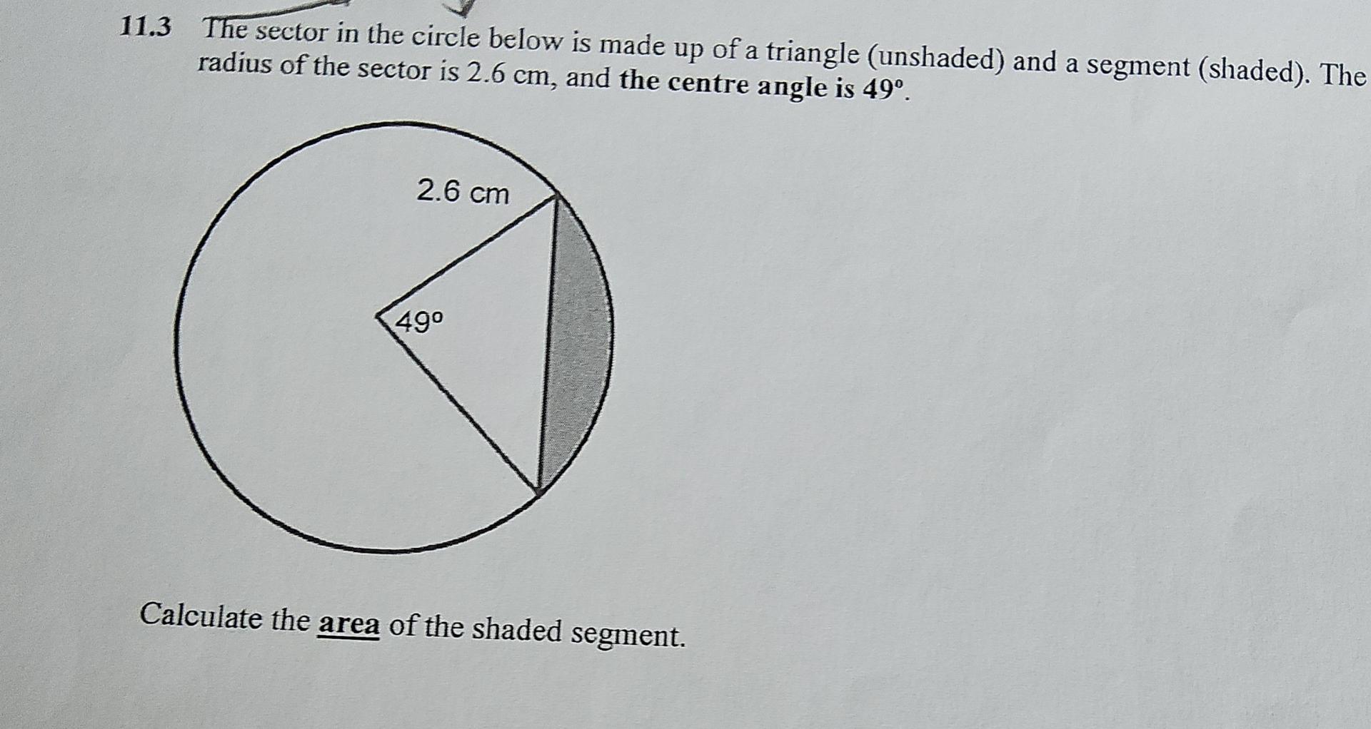 how to find shaded sector of a circle