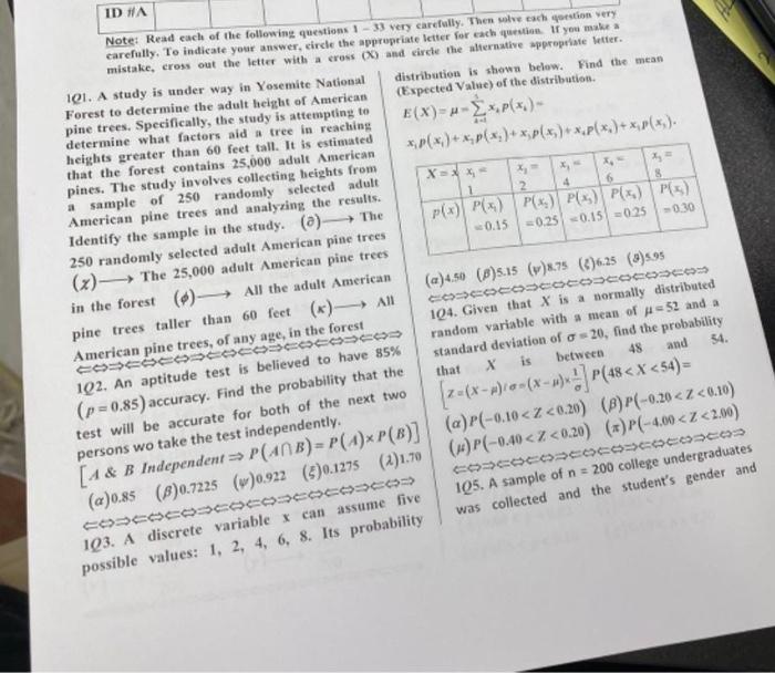 Solved ID #A Note: Read each of the following questions 1-33 | Chegg.com