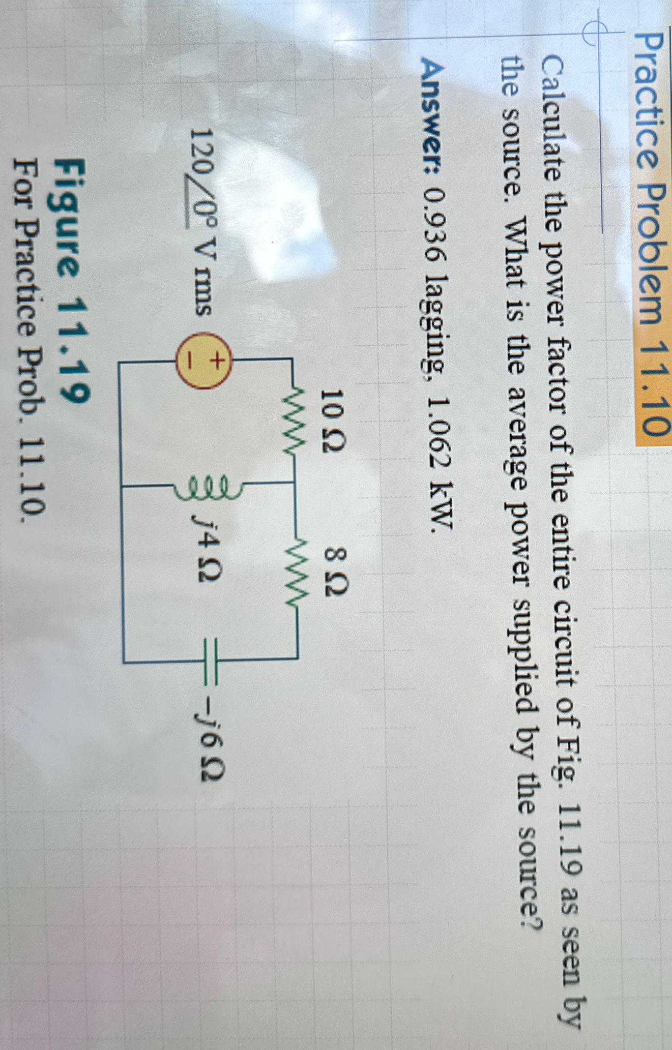 Solved Practice Problem 11.10Calculate the power factor of | Chegg.com