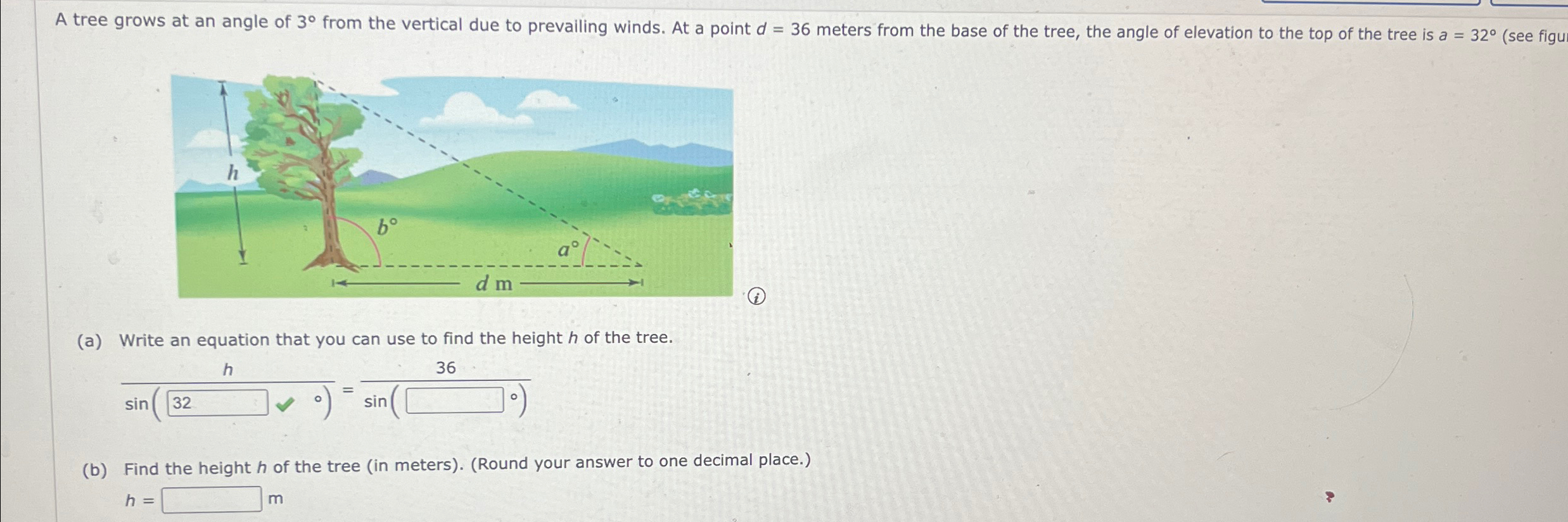 Solved A tree grows at an angle of 3° ﻿from the vertical due | Chegg.com