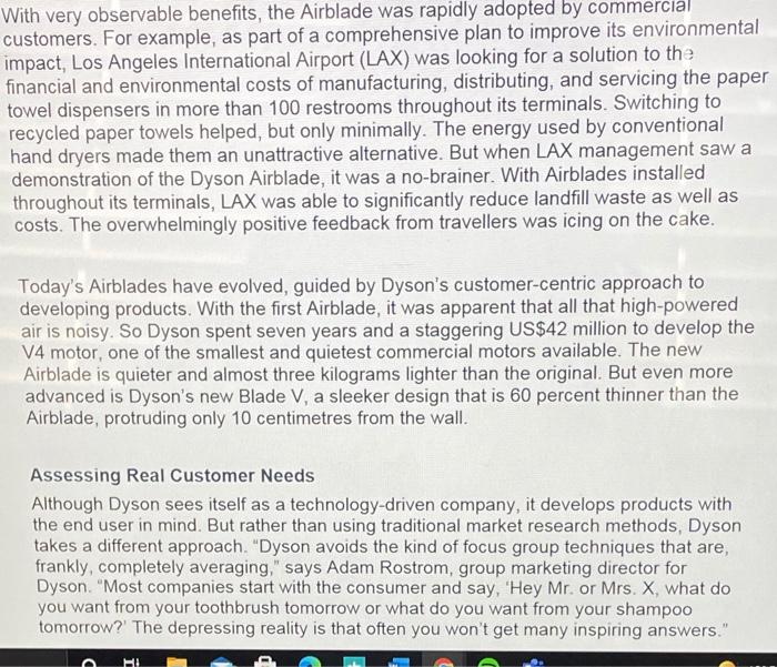 Solved Case Study: Dyson Solving Customer Problems in Ways | Chegg.com