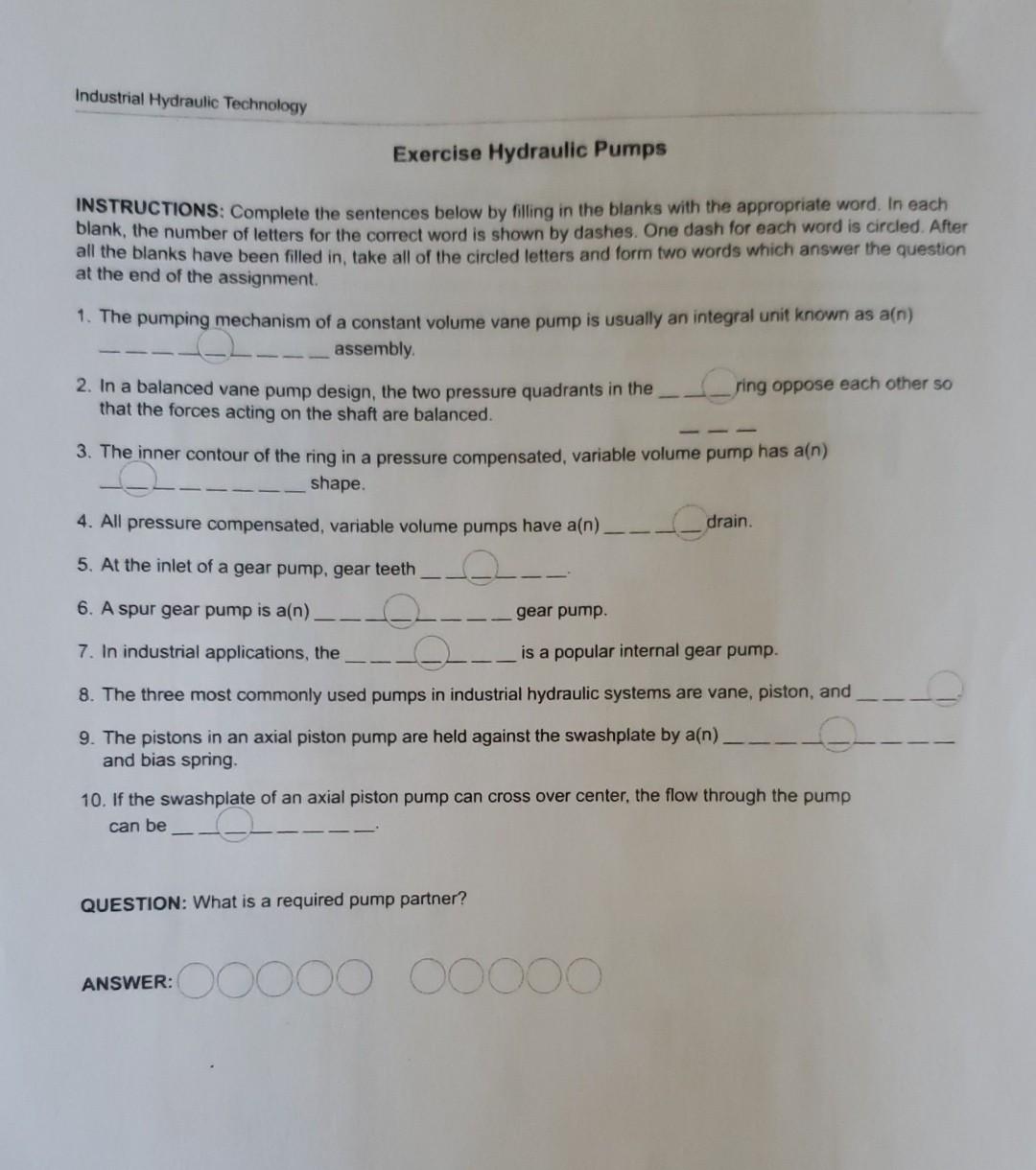 Solved Industrial Hydraulic Technology Exercise Hydraulic