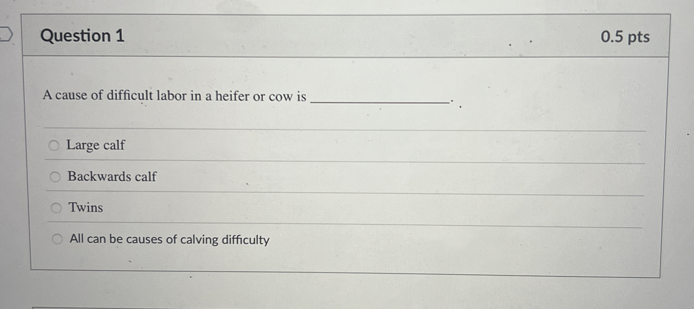 Solved Question 1A cause of difficult labor in a heifer or | Chegg.com