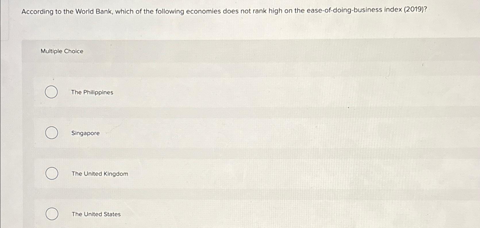 Solved According to the World Bank, which of the following | Chegg.com