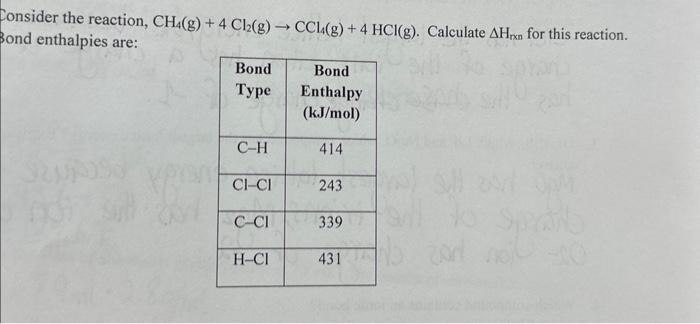 CH4( g)+4Cl2( g)→CCl4( g)+4HCl(g) | Chegg.com
