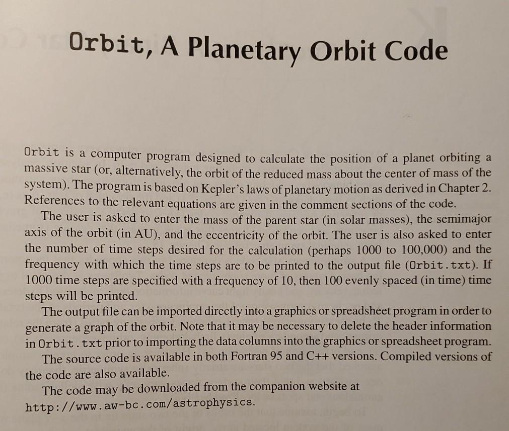 The code Orbit (Appendix J) can be used to generate | Chegg.com