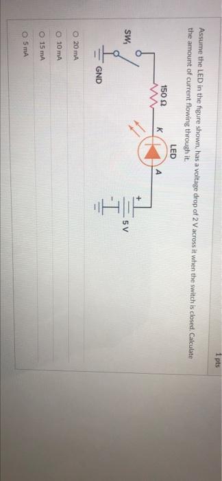 Solved 1 pts Assume the LED in the figure shown, has a | Chegg.com