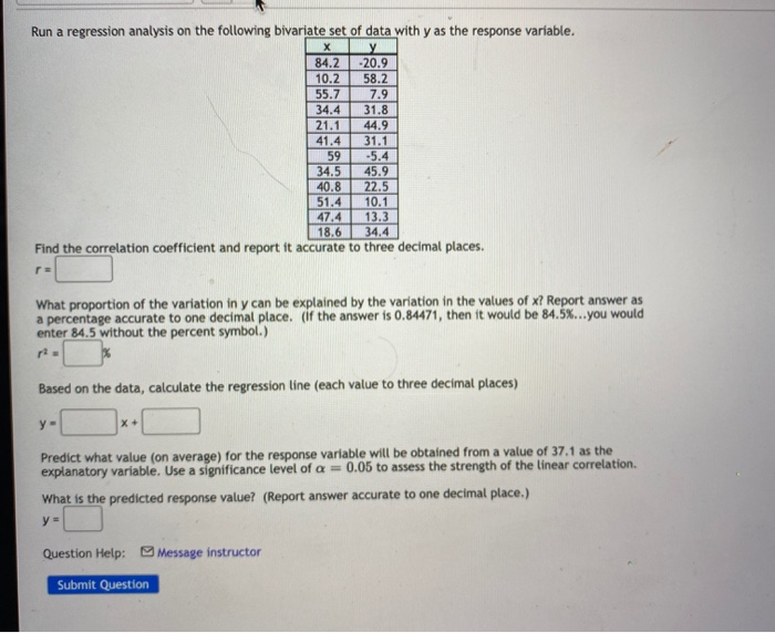 Solved х Run a regression analysis on the following | Chegg.com
