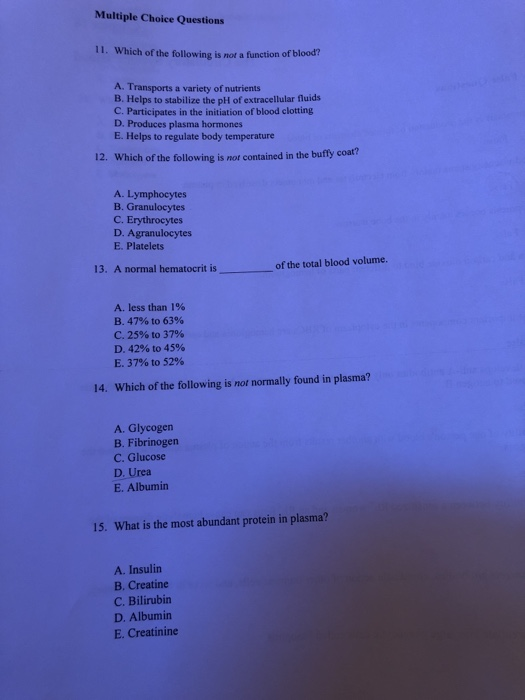 Solved Multiple Choice Questions 11 Which Of The Followi Chegg Com