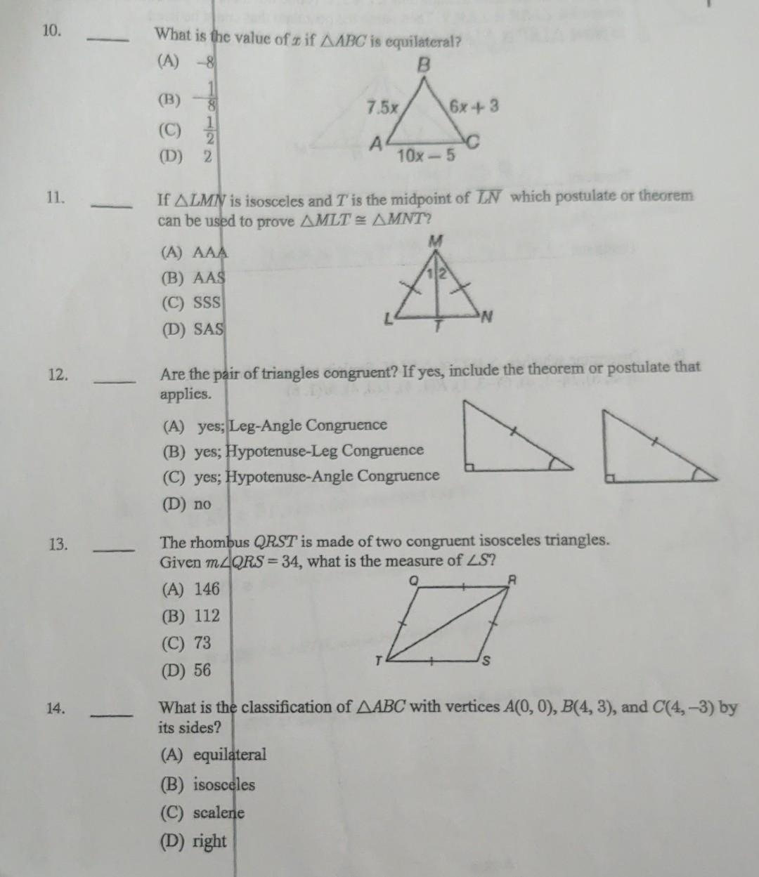 Solved 10. What Is The Value Of X If Abc Is Equilateral? 