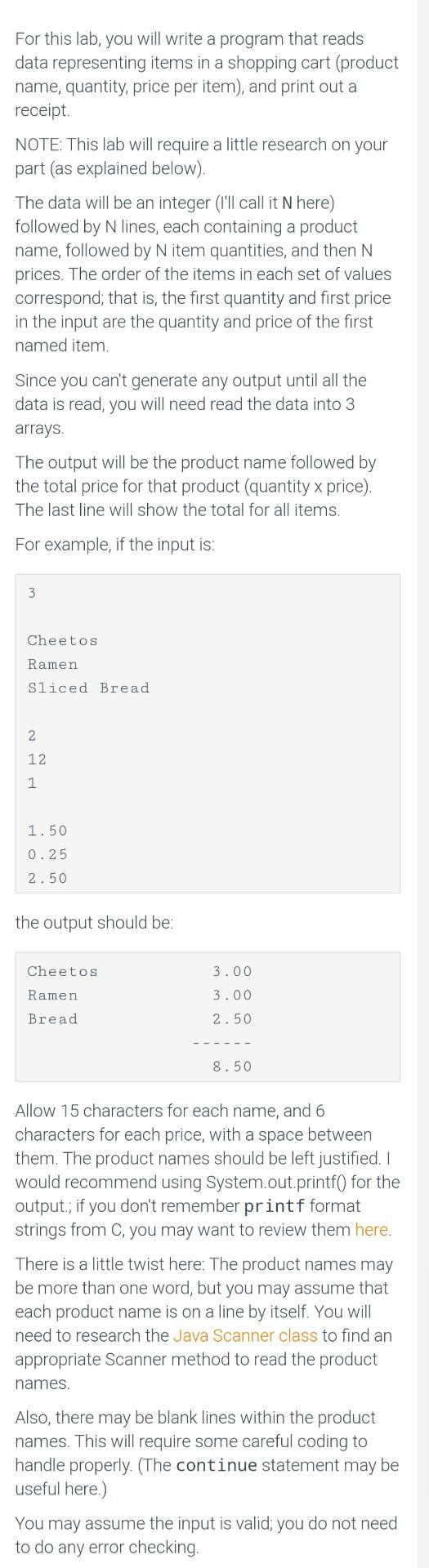 Solved For this lab, you will write a program that reads | Chegg.com