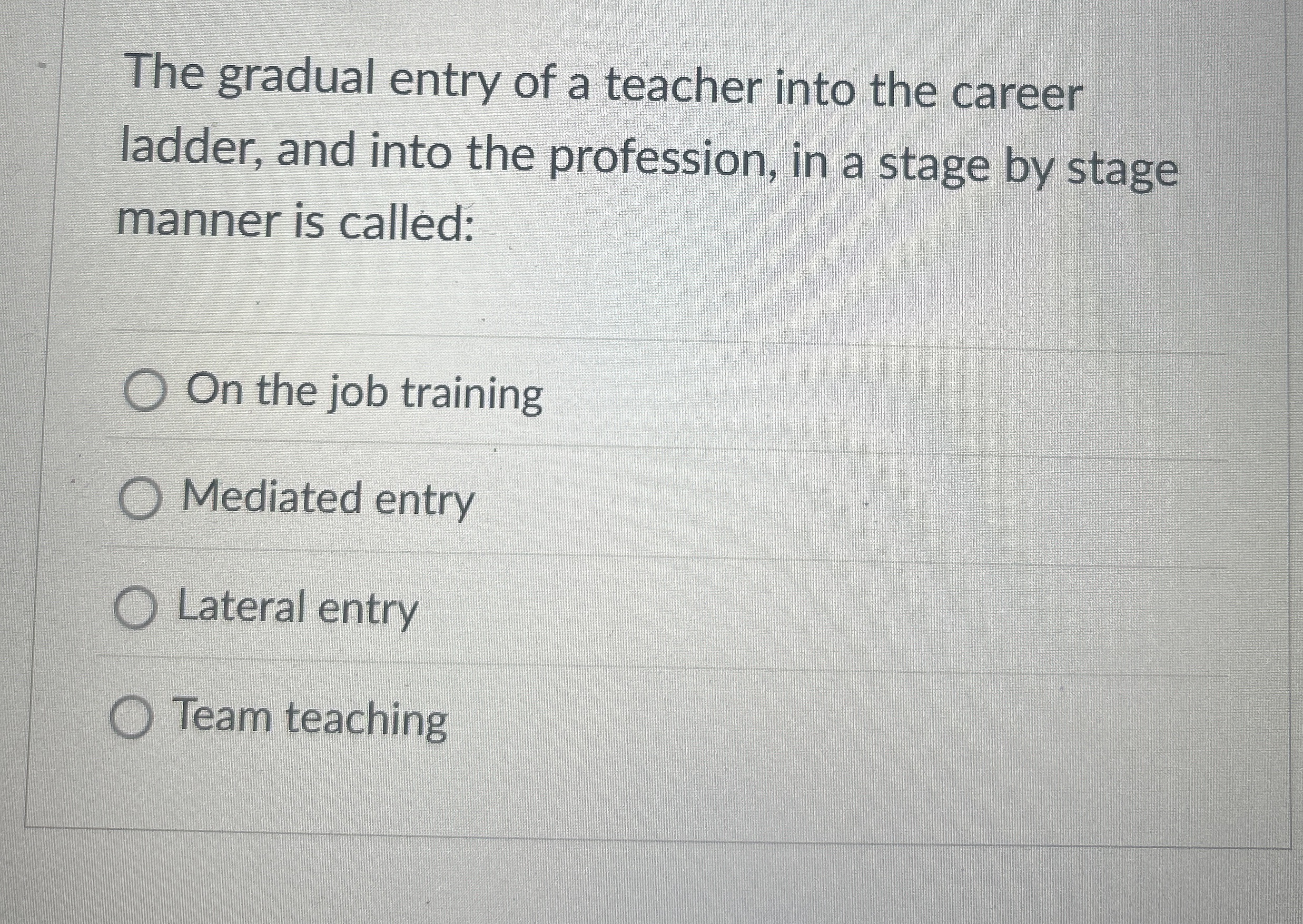 Solved The gradual entry of a teacher into the career | Chegg.com