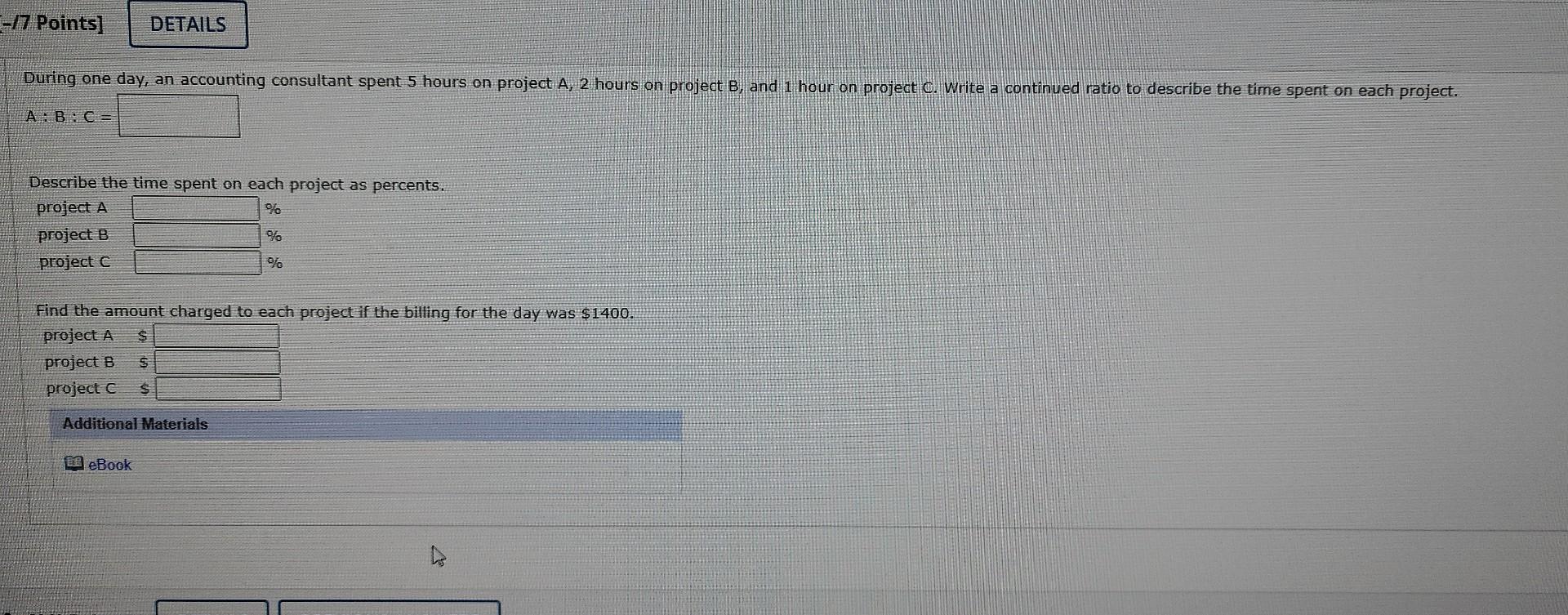 Solved I7Points] A:B:C= Describe the time spent on each | Chegg.com