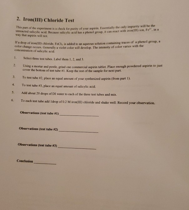 Solved This part 2. Iron(III) Chloride Test of the