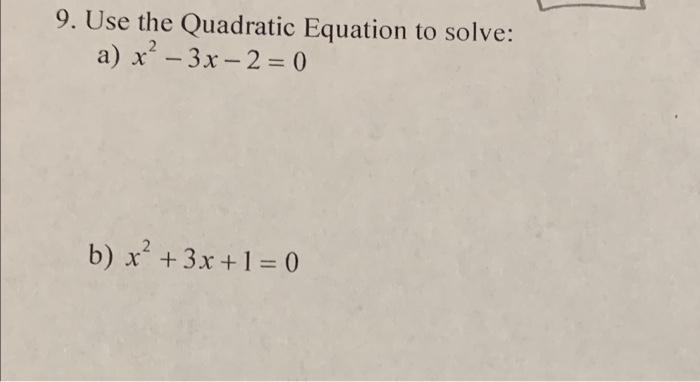 x 2 3x 9 0 quadratic equation