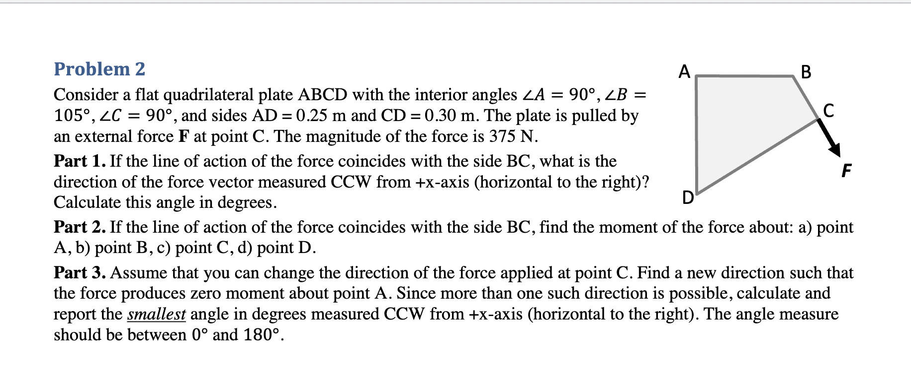 Solved Problem 2Consider a flat quadrilateral plate ABCD | Chegg.com