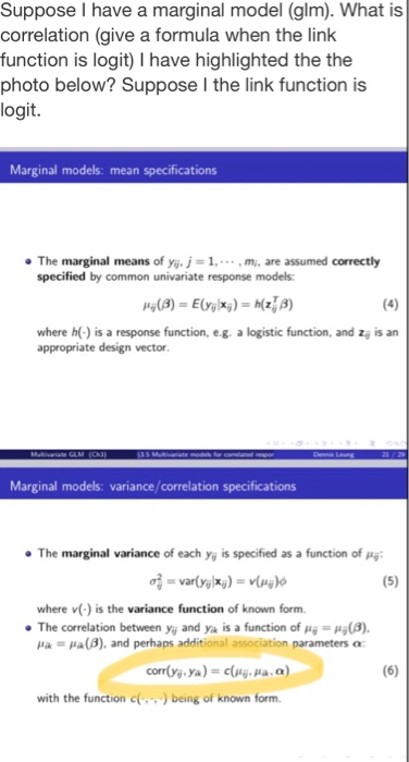 Suppose I Have A Marginal Model Glm What Is Cor Chegg Com