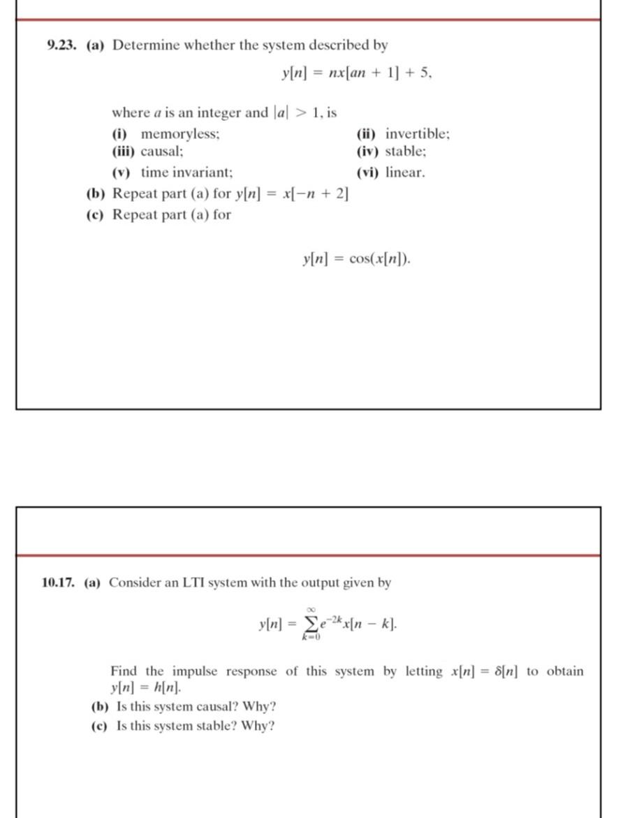 Solved 9.23. (a) Determine whether the system described by | Chegg.com