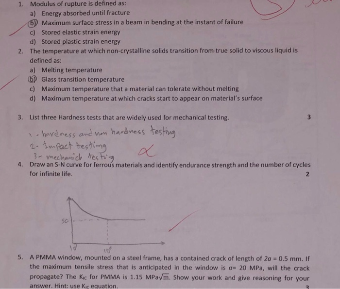 Solved 1. Modulus Of Rupture Is Defined As: A) Energy | Chegg.com