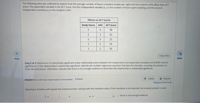 Solved The following data was collected to explore how the | Chegg.com