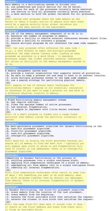 Solved QUESTIONS Main memory in a multitasking system is | Chegg.com