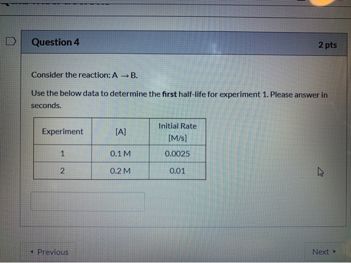 Solved Question 4 2 pts Consider the reaction: A B. Use the | Chegg.com