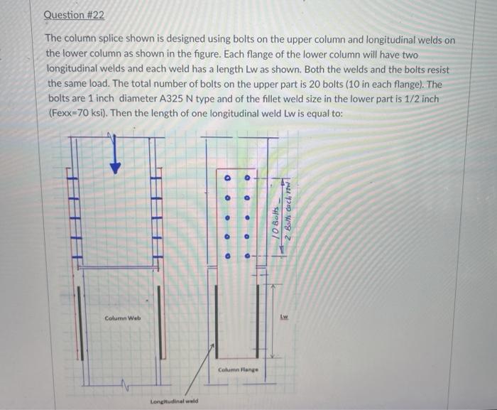 Solved Question #22 The column splice shown is designed | Chegg.com