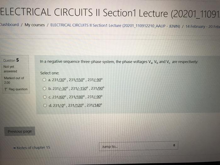 Solved ELECTRICAL CIRCUITS II Section1 Lecture (20201_11091. | Chegg.com