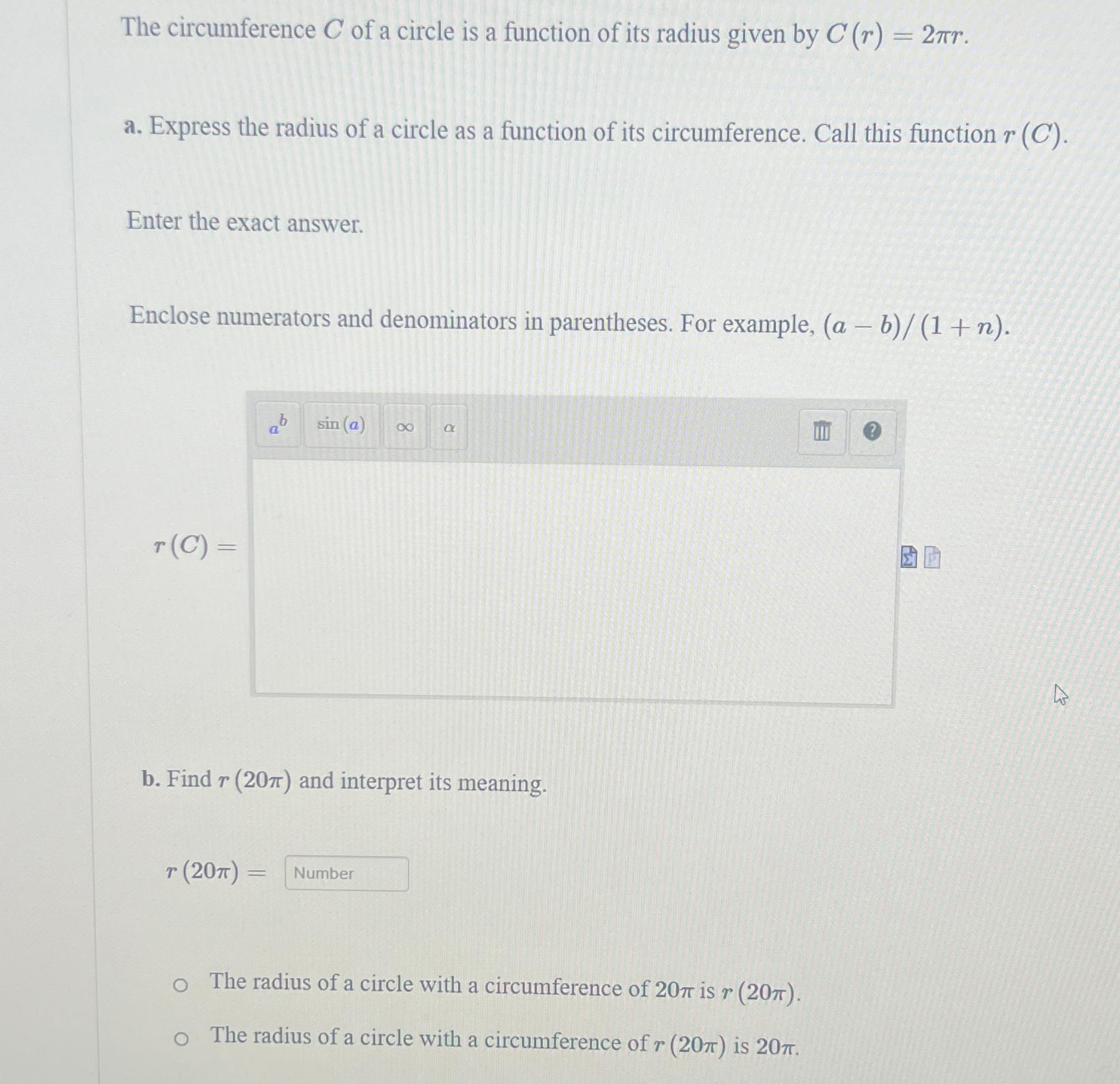 Solved The circumference C ﻿of a circle is a function of its | Chegg.com